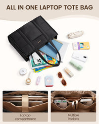 HKM-252435 Quilted Puffer Tote Bag for Laptop Up to 17 inches - Lightweight Professional Briefcase for Women