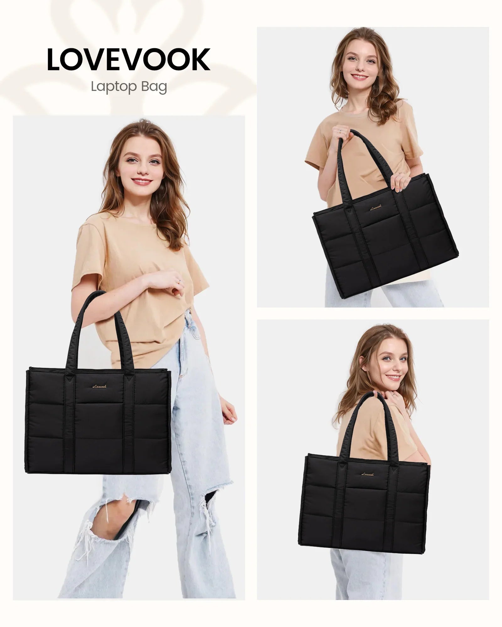 HKM-252435 Quilted Puffer Tote Bag for Laptop Up to 17 inches - Lightweight Professional Briefcase for Women