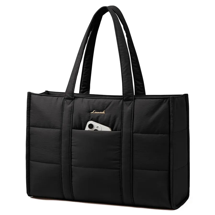 HKM-252435 Quilted Puffer Tote Bag for Laptop Up to 17 inches - Lightweight Professional Briefcase for Women