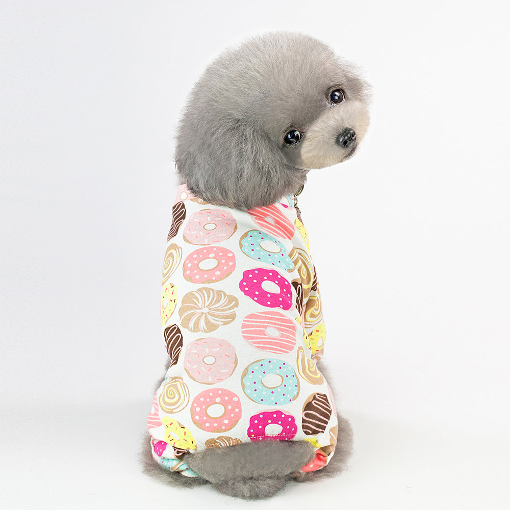 HKM-2524989 Cotton Dog Pajamas with Cartoon Fruit Pattern for Four-Legged Friends