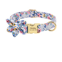 HKM-2526141 Personalized Nylon Dog Collar with Engraved ID Tag and Removable Flower Design for Pets