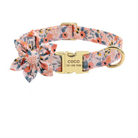 HKM-2526141 Personalized Nylon Dog Collar with Engraved ID Tag and Removable Flower Design for Pets