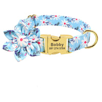 HKM-2526141 Personalized Nylon Dog Collar with Engraved ID Tag and Removable Flower Design for Pets