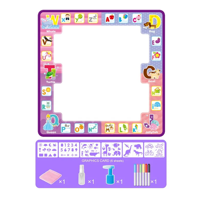 HKM-252691 Reusable Aqua Magic Mat for Kids - 50x50cm with Six Color Pens