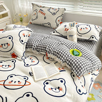HKM-252691 Winter Coral Velvet Four-Piece Bedding Set with Fun Patterns and Soft Material