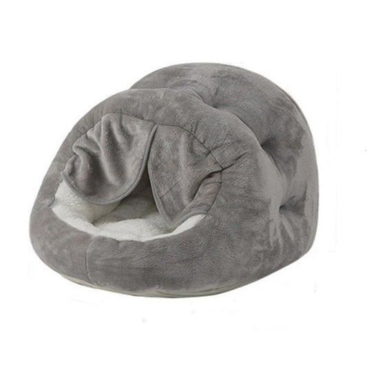 HKM-252883 Plush Semi-Closed Velvet Cat Kennel with Door Curtain for Comfort and Style