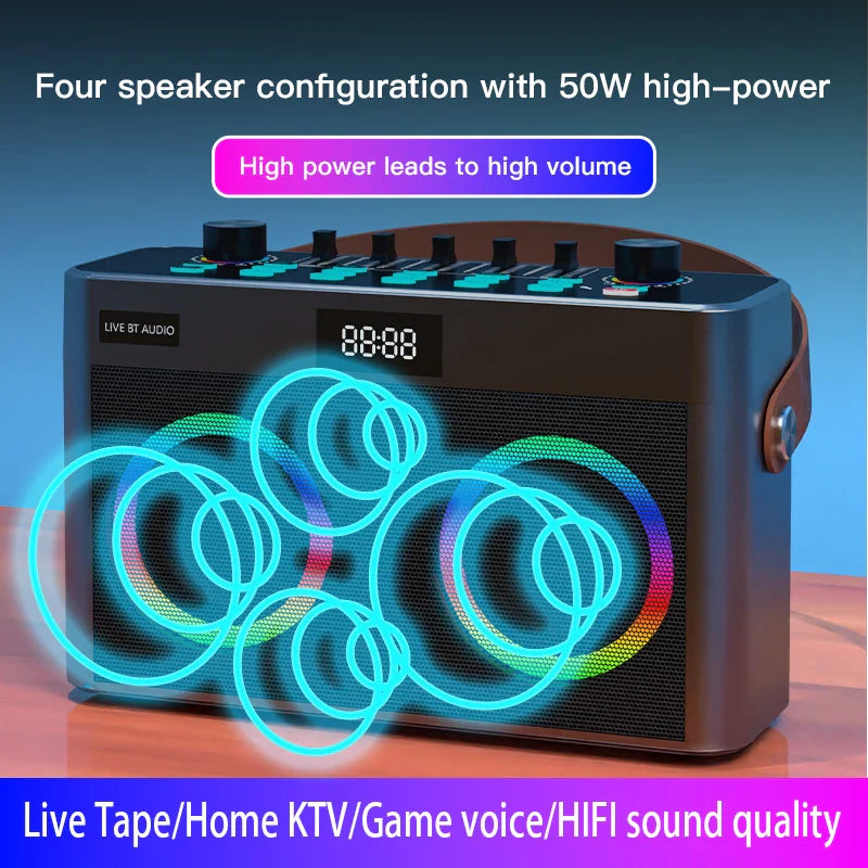 HKM-252883 Portable 60W Wireless Bluetooth RGB Light Speaker with 8000mAh Battery for Outdoor and Home Use