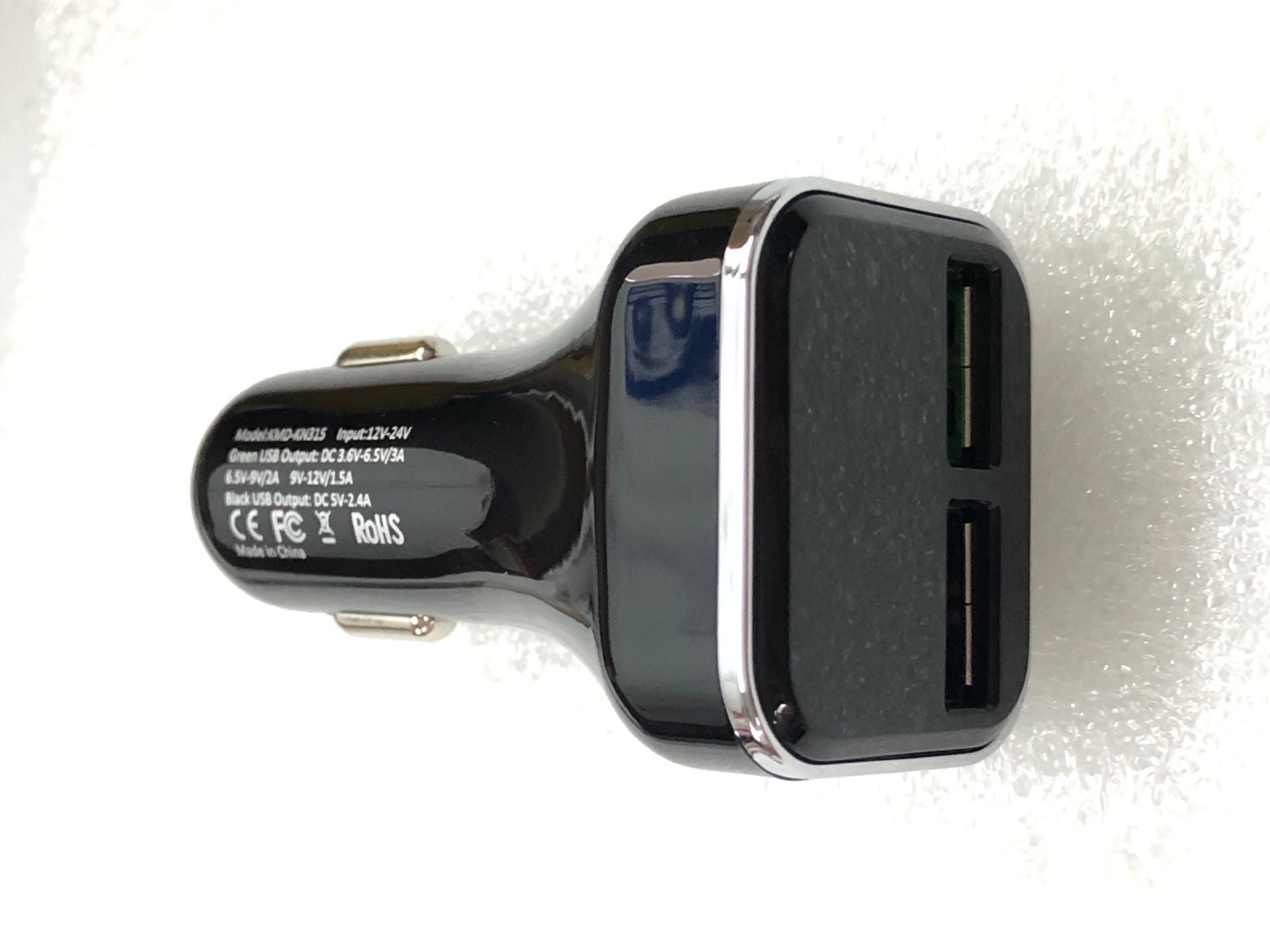 HKM-252947 Dual-Port Car Charger with Voltage Display, Quick Charge Support, Intelligent Identification, Black Finish