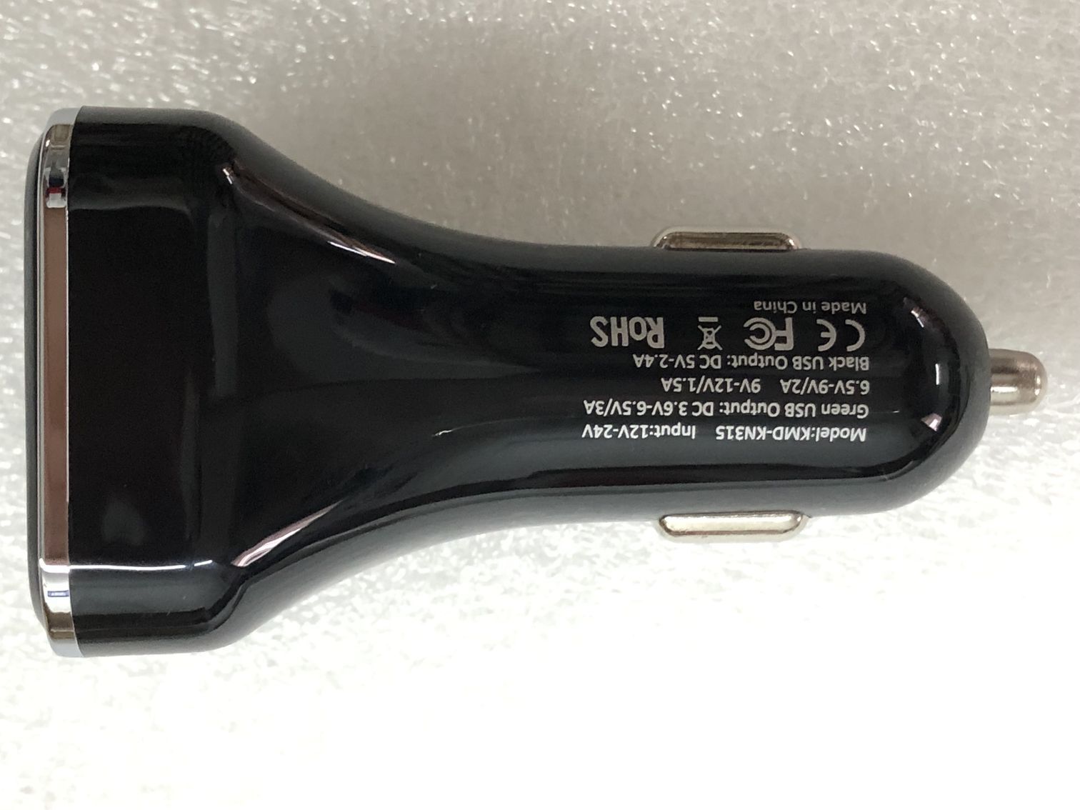 HKM-252947 Dual-Port Car Charger with Voltage Display, Quick Charge Support, Intelligent Identification, Black Finish