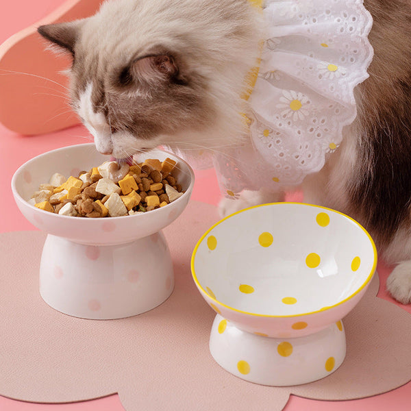 HKM-2530109 High Foot Ceramic Pet Bowl with Spine Protection - Multiple Color Options