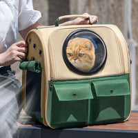 HKM-2530365 Portable Cat Backpack with Large Capacity - Soft Polyester Design in Khaki and Multiple Color Options