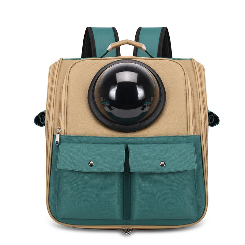HKM-2530365 Portable Cat Backpack with Large Capacity - Soft Polyester Design in Khaki and Multiple Color Options