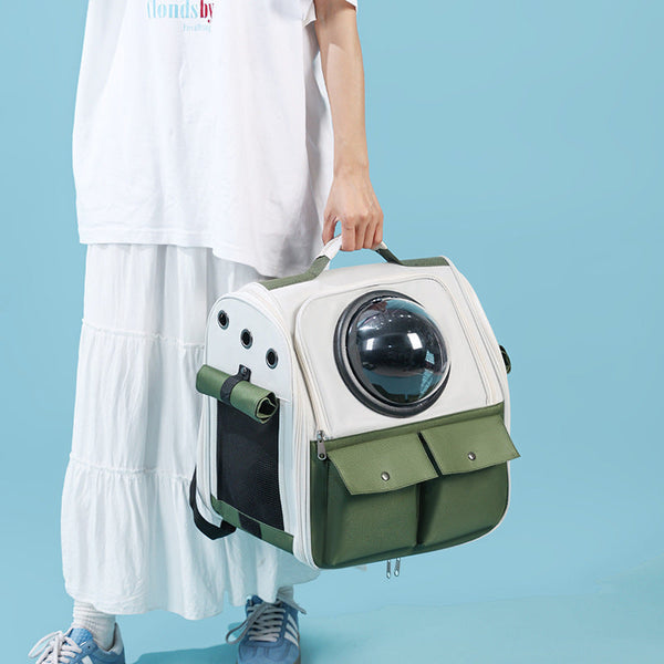 HKM-2530365 Portable Cat Backpack with Large Capacity - Soft Polyester Design in Khaki and Multiple Color Options