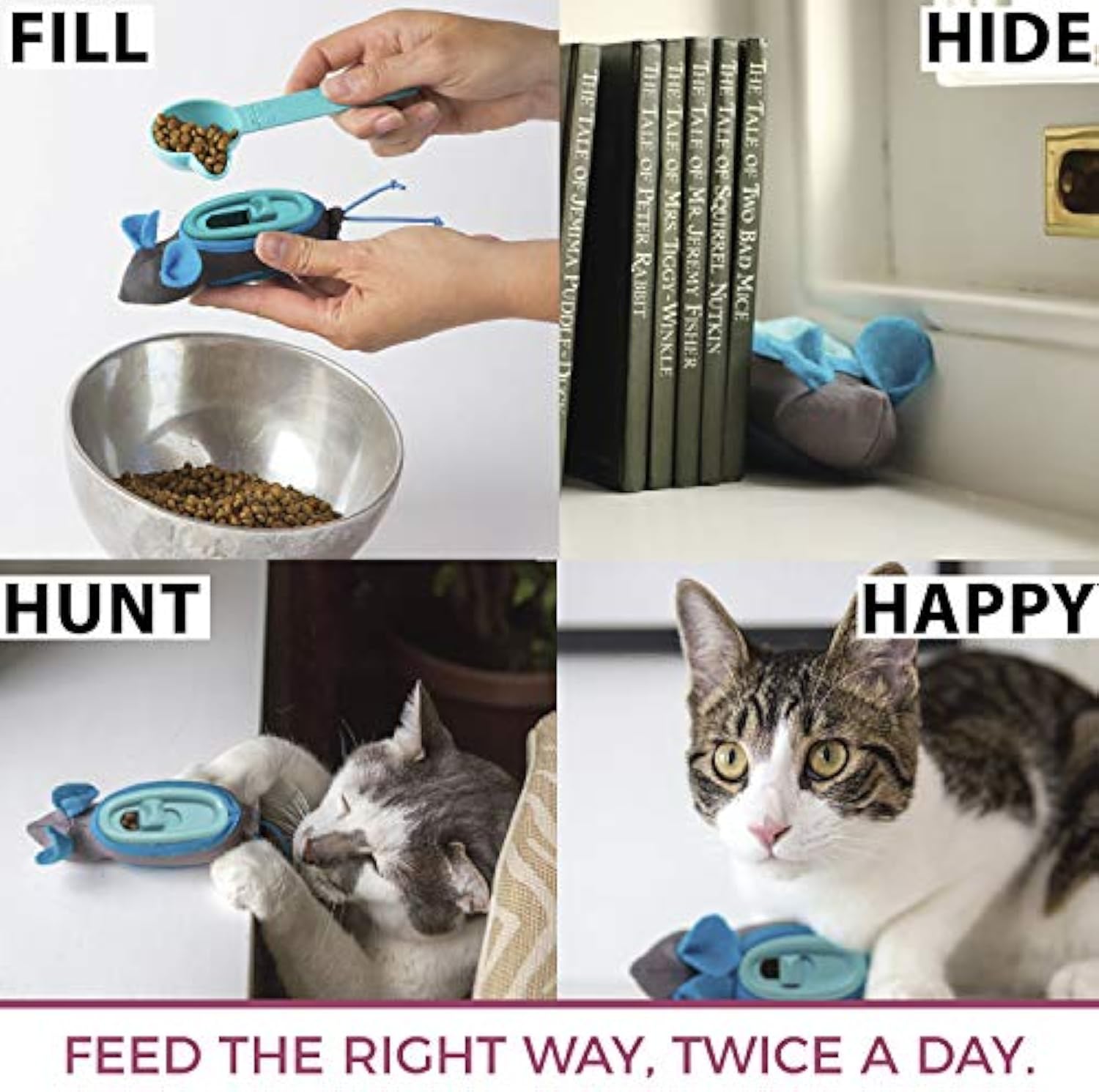 HKM-2531389 Interactive Indoor Hunting Treat Dispenser for Cats with Adjustable Feeder and Fabric Skin