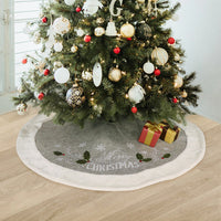 HKM-253331 Gray Leaf Christmas Tree Skirt - 48-Inch Flannel Decorative Holiday Accessory