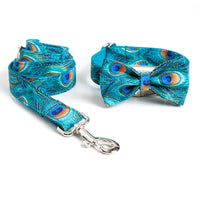 HKM-2533693 Peacock Dog Collar and Leash Set with Bow for Medium Dogs