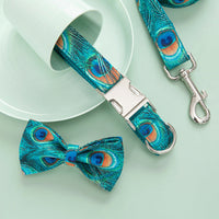 HKM-2533693 Peacock Dog Collar and Leash Set with Bow for Medium Dogs