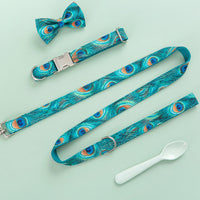 HKM-2533693 Peacock Dog Collar and Leash Set with Bow for Medium Dogs