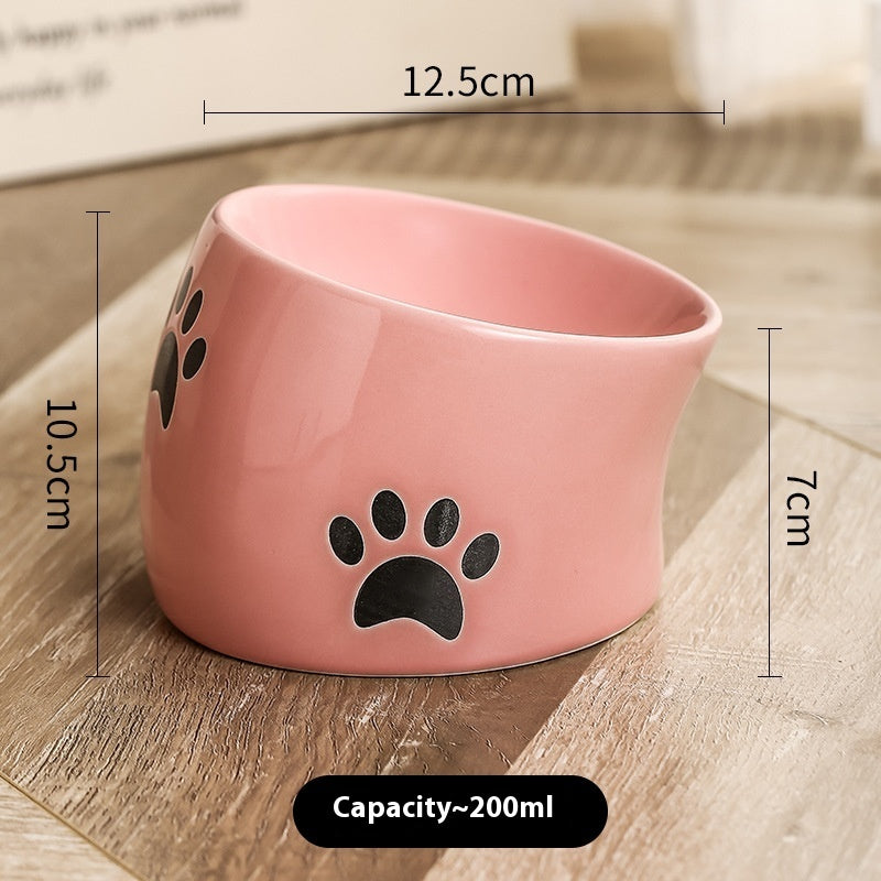 HKM-2534077 Ceramic Drinking Water Bowl for Cats - Oblique Mouth Design, Various Colors Available