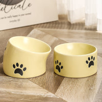 HKM-2534077 Ceramic Drinking Water Bowl for Cats - Oblique Mouth Design, Various Colors Available