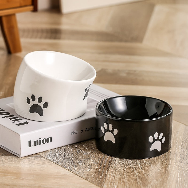 HKM-2534077 Ceramic Drinking Water Bowl for Cats - Oblique Mouth Design, Various Colors Available