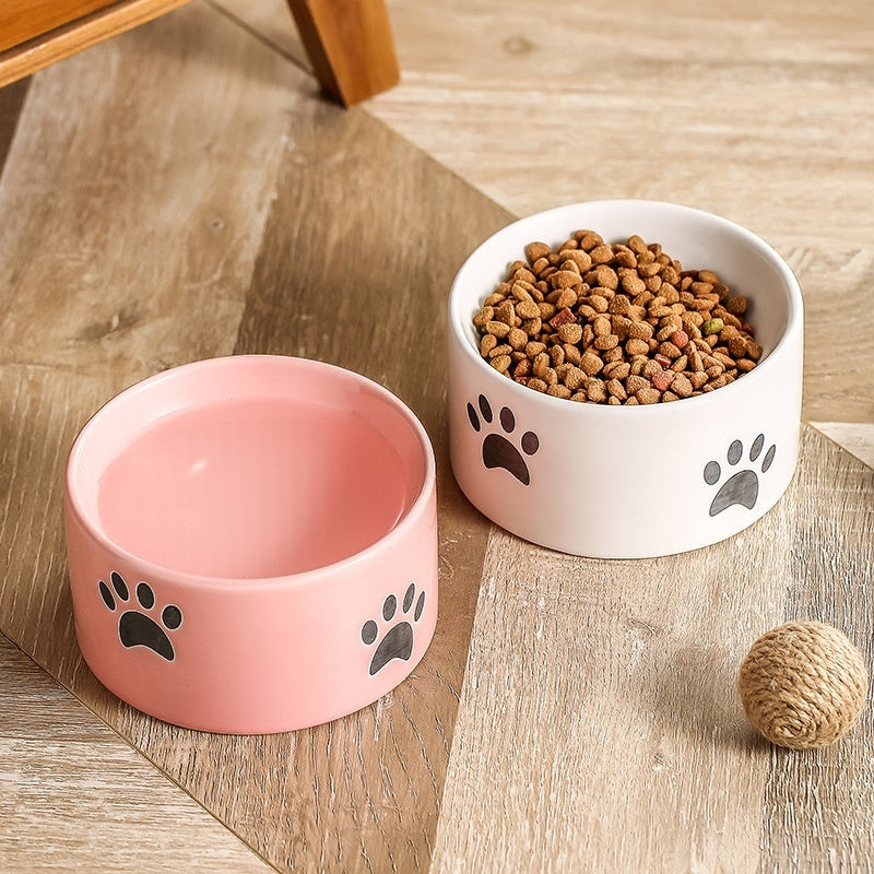HKM-2534077 Ceramic Drinking Water Bowl for Cats - Oblique Mouth Design, Various Colors Available