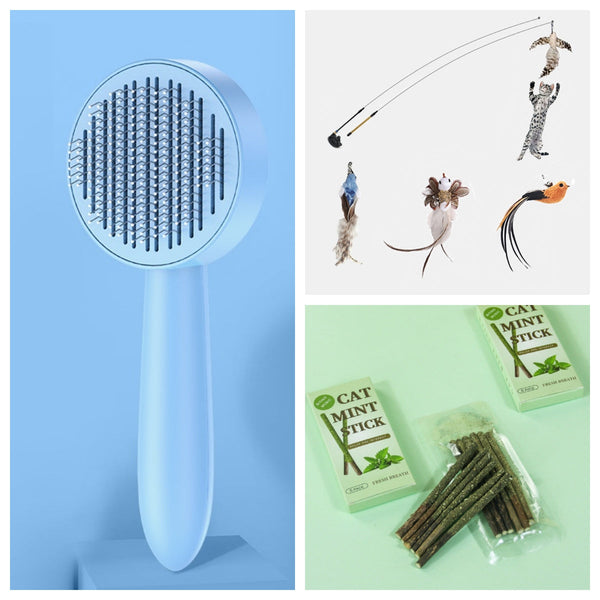 HKM-2535485 Cat Grooming Brush with 178 Steel Needles and Massaging Points for Shedding Fur