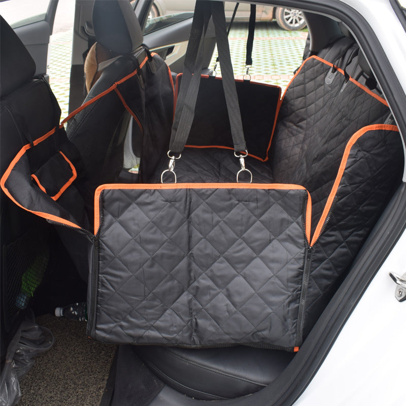 HKM-2535741 Waterproof Black and Orange Edge Pet Car Seat Cover, 147*137*37CM 600D Oxford Cloth