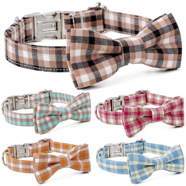 HKM-2535869 Cotton Dog Collar with Alloy Buckle - Available in Red, Yellow, Cyan, Blue, Brown, Multiple Sizes