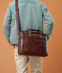 HKM-253587 Retro Black Brown Men’s PU Leather Briefcase for Business Professionals