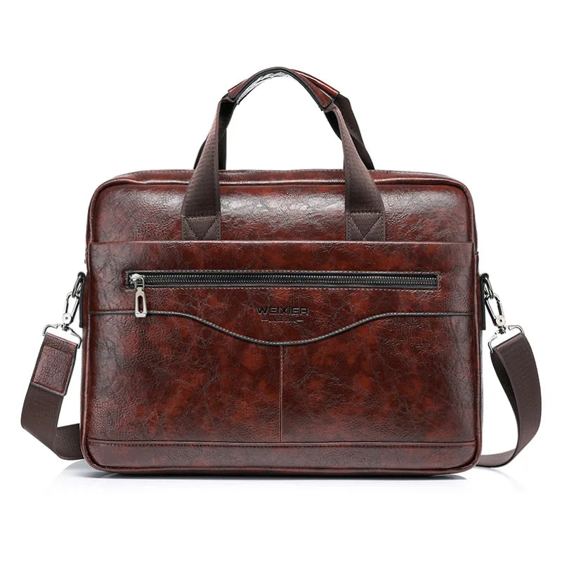 HKM-253587 Retro Black Brown Men’s PU Leather Briefcase for Business Professionals