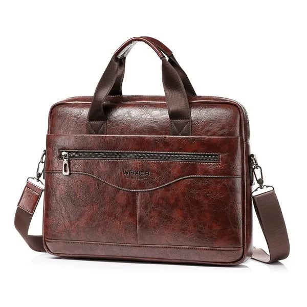 HKM-253587 Retro Black Brown Men’s PU Leather Briefcase for Business Professionals