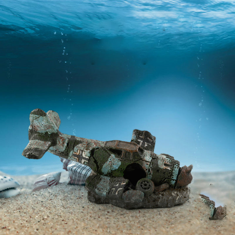 HKM-253715 Resin Aquarium Decoration - Aircraft Wreckage Simulation Ornament, 8CM x 4.5CM x 4.5CM