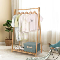 HKM-253779 Bamboo Children's Hanging Clothes Rack with Hat Storage for Bedroom and Wardrobe Organization