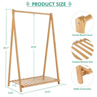 HKM-253779 Bamboo Children's Hanging Clothes Rack with Hat Storage for Bedroom and Wardrobe Organization