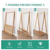 HKM-253779 Bamboo Children's Hanging Clothes Rack with Hat Storage for Bedroom and Wardrobe Organization