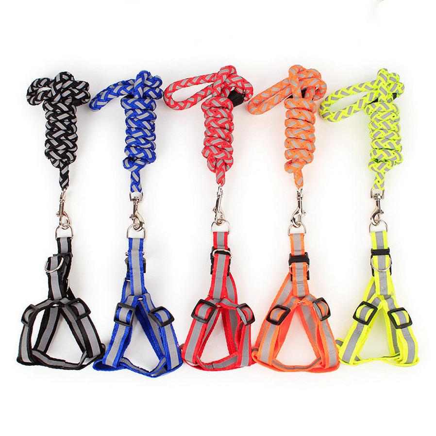 HKM-253907 Reflective Nylon Braided Traction Rope and Adjustable Chest Strap for Dogs