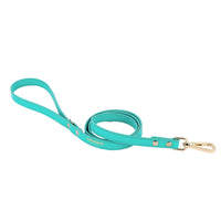 HKM-2539453 Adjustable Dog and Cat Harness with Leash in Rainbow Pink, Turquoise Green, and Sky Blue PU Leather with Rhinestones
