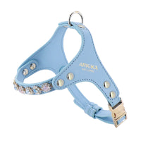HKM-2539453 Adjustable Dog and Cat Harness with Leash in Rainbow Pink, Turquoise Green, and Sky Blue PU Leather with Rhinestones