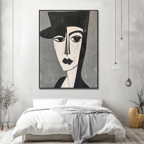 HKM-253971 Hand-Painted Modern Oil Painting Portrait on Canvas for Home Decor - Vertical Design