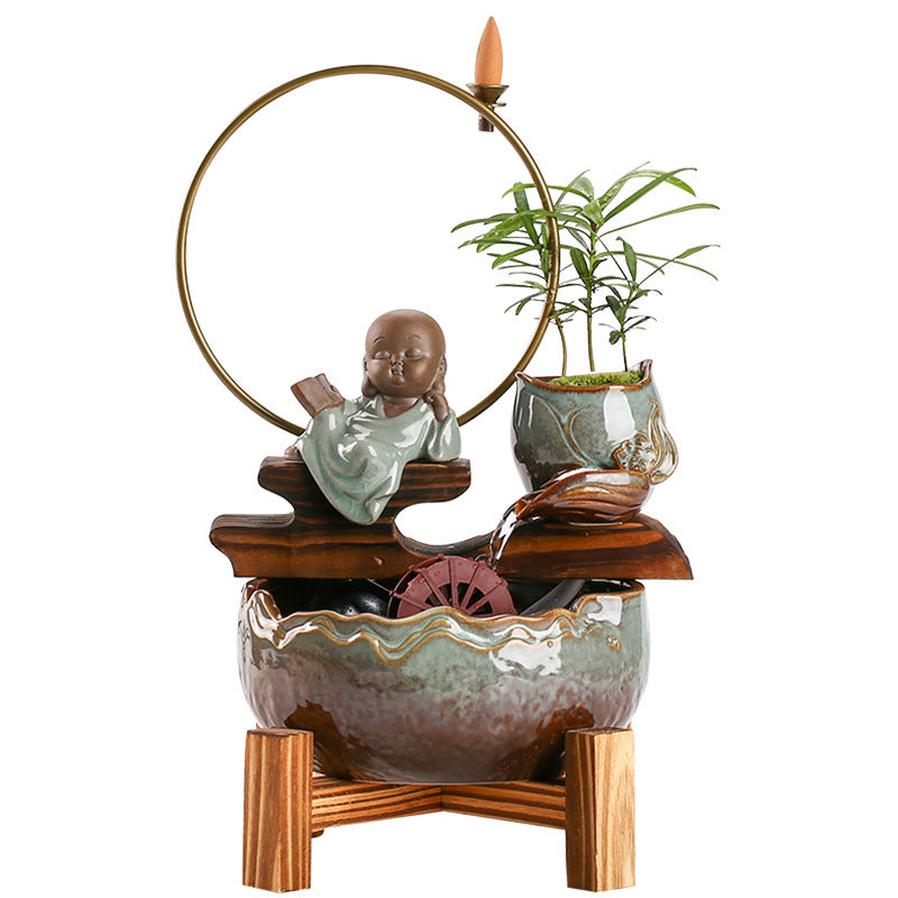 HKM-254035 Ceramic Mini Self-Circulating Eco-Friendly Desktop Aquarium for Small Spaces