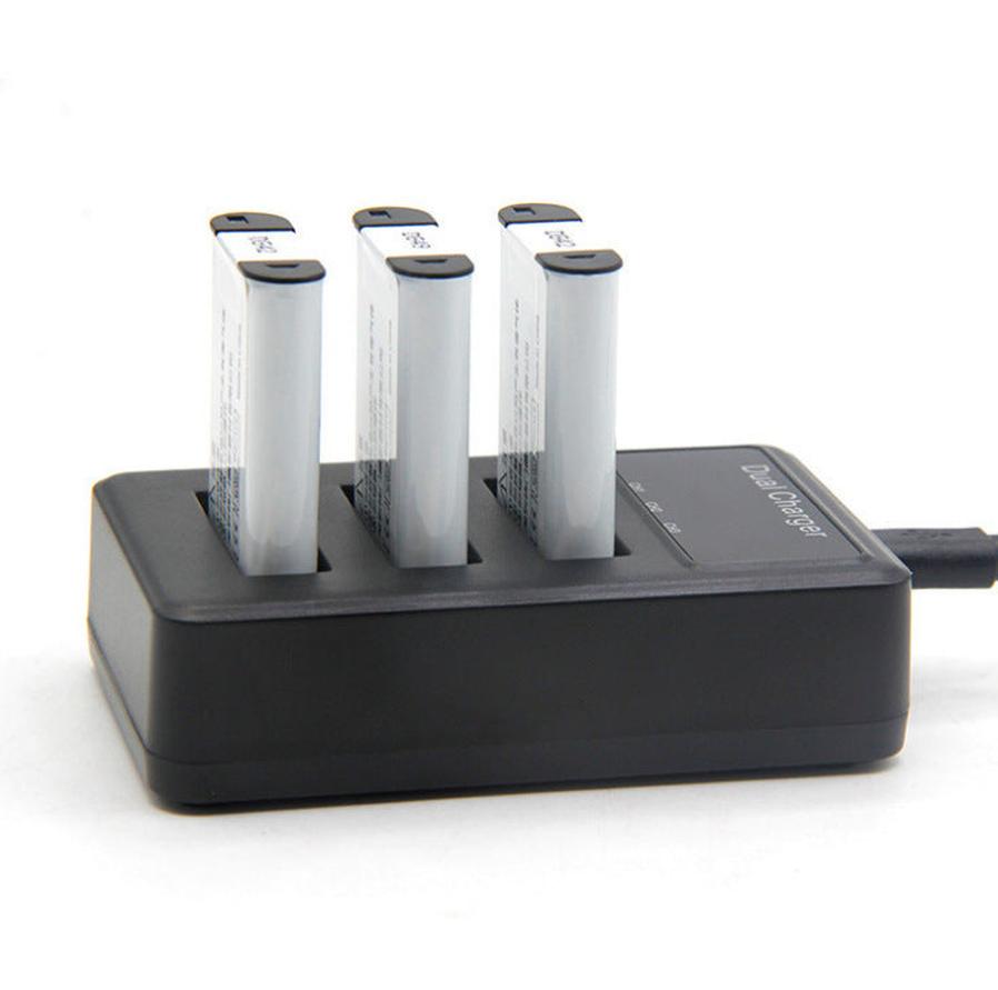 HKM-254099 Vertical USB Charger for Digital Camera - Three-Slot Design, Micro-USB Input, Compact and Efficient Charging Solution