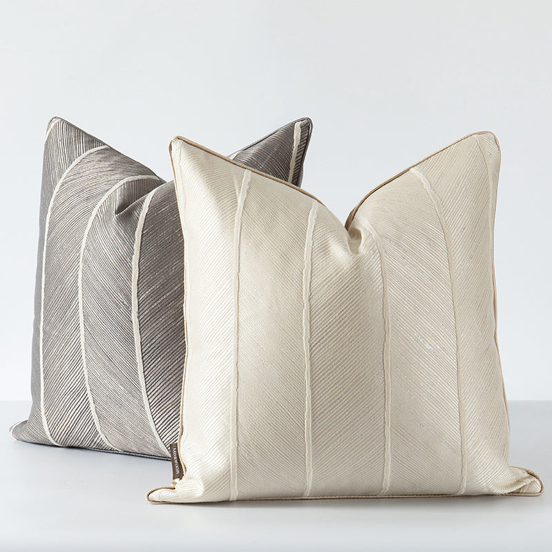 HKM-254163 Minimalist Modern Jacquard Throw Pillow Cover with 3D High Elasticity Fibre Insert - 45x45cm, Grey Beige