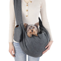HKM-2541885 Breathable Portable Dog Backpack with Diagonal Span Design, Soft Hoodie Cloth, Blue and Gray