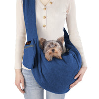 HKM-2541885 Breathable Portable Dog Backpack with Diagonal Span Design, Soft Hoodie Cloth, Blue and Gray