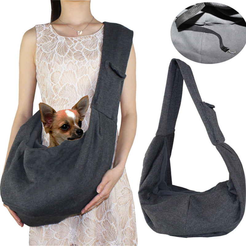 HKM-2541885 Breathable Portable Dog Backpack with Diagonal Span Design, Soft Hoodie Cloth, Blue and Gray