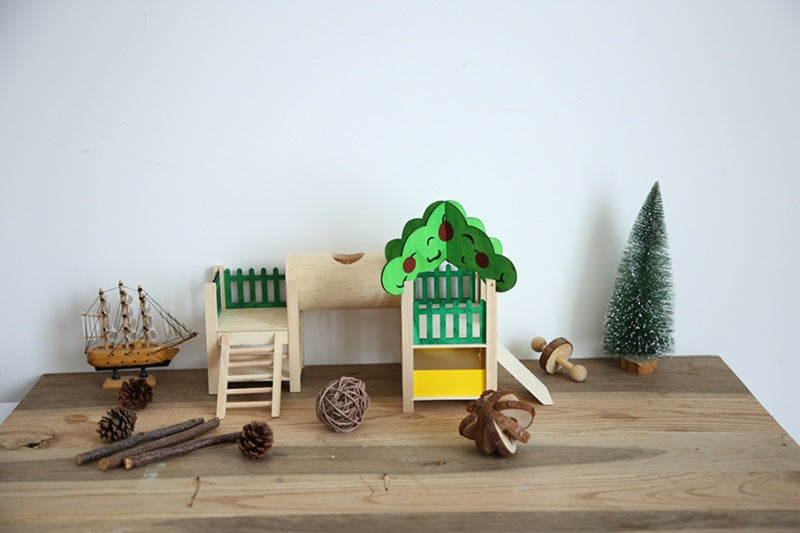 HKM-2542909 Wooden House Hamster Castle - Spacious Pet Playhouse for Small Animals