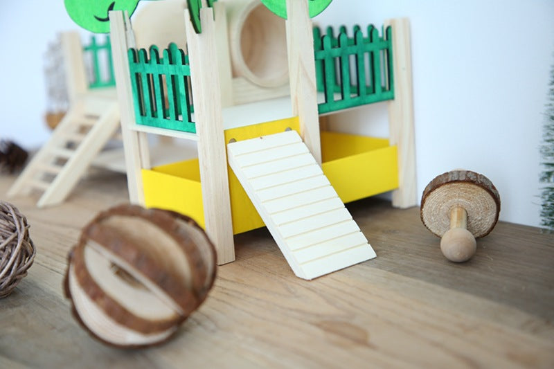 HKM-2542909 Wooden House Hamster Castle - Spacious Pet Playhouse for Small Animals