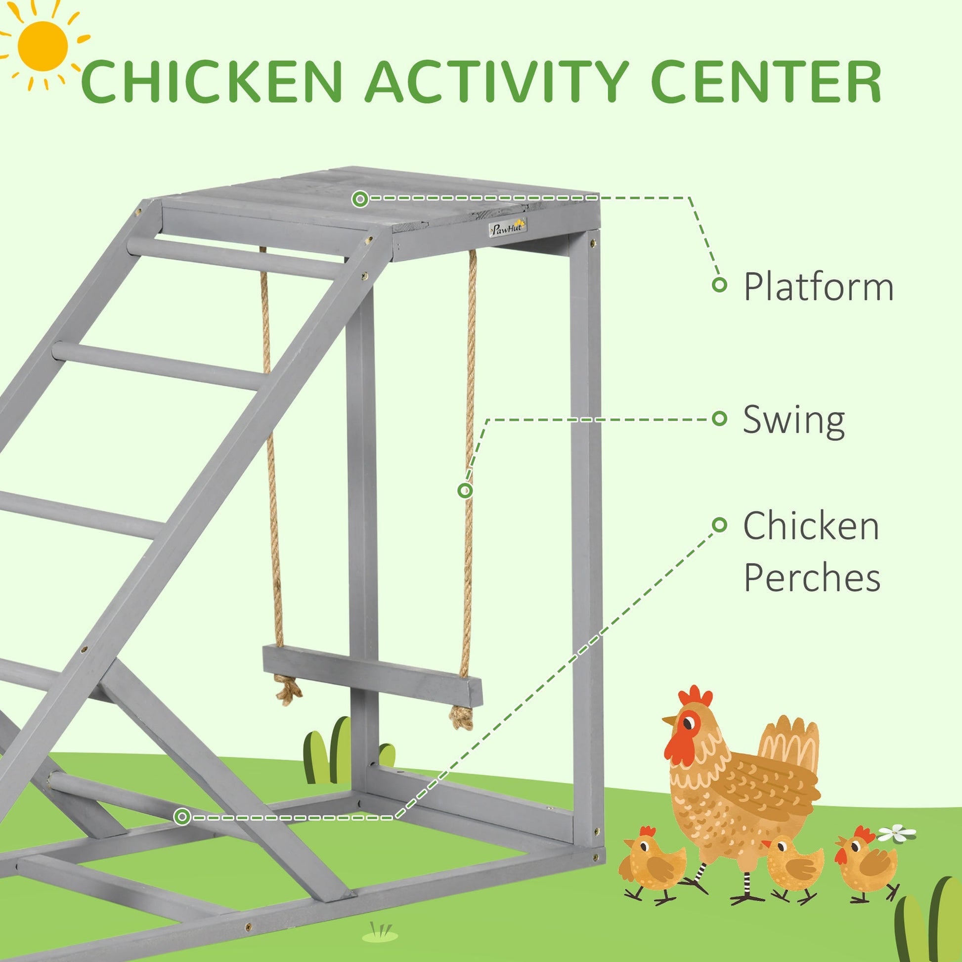 HKM-2543293 Chicken Activity Center with Swings, Perches, and Ladder for Enhanced Hen Wellbeing