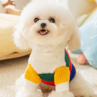HKM-2544189 Rainbow Striped Knitted Sweater for Pets - Cozy and Stylish Winter Clothing for Cats and Dogs